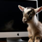 Cute goat with an iMac computer