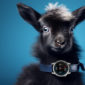 Cute goat wearing a smartwatch