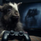 Cute goat playing video games. Header image for an article on the best gaming consoles of 2023